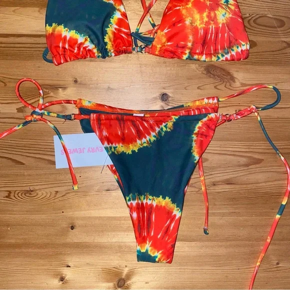 Evry Jewels Green and Orange Tie-Dye Bikini Set - Picture 4 of 8